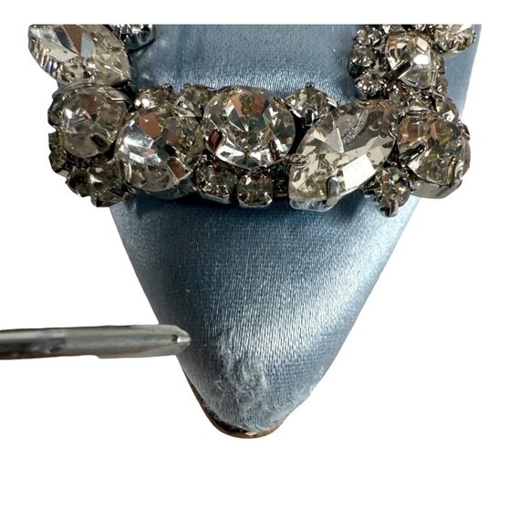 Badgley Mischka Pumps Size 9 Blue Satin Cher Crystal Buckle Pointed Toe Heels - Picture 9 of 10